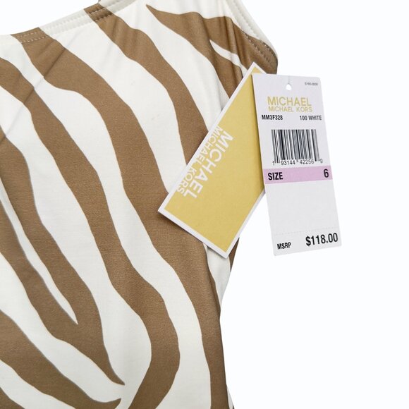 Michael Kors Womens 6 Tan Zebra Print 1 Piece Swimsuit Ladder Back Design - Picture 11 of 16